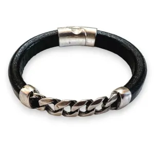 Men's Leather Bracelet | Stationary Link Chain with Magnetic Clasp