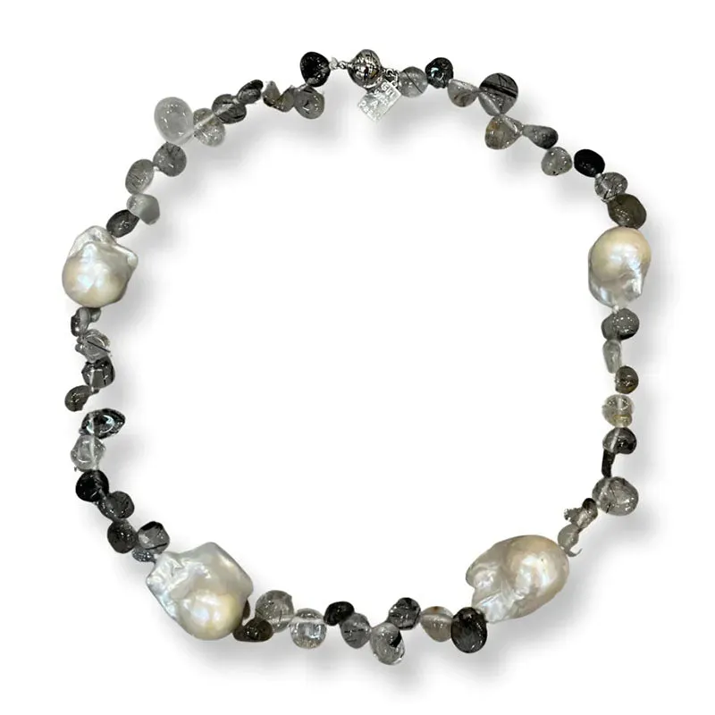 124-10-SHORT | RUTILATED QUARTZ & WILD PEARL NECKLACE SHORT