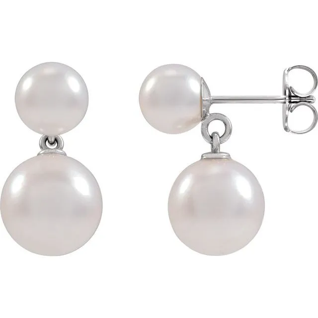 14K Gold Cultured Freshwater Double Pearl Earrings