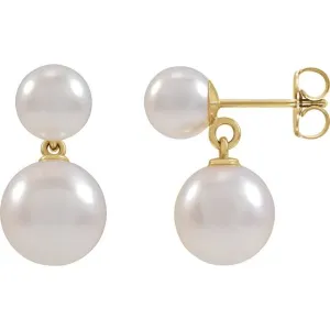 14K Gold Cultured Freshwater Double Pearl Earrings