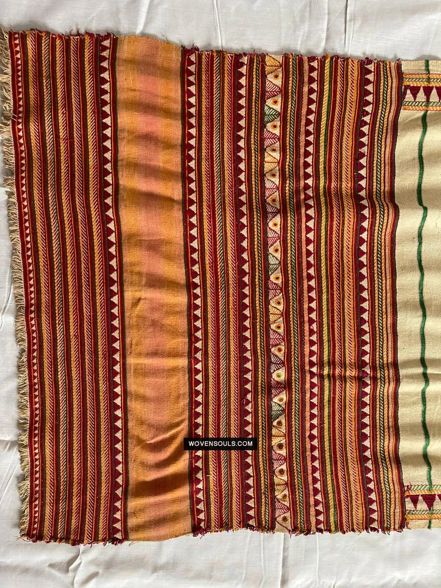 1692 Rare Exceptional Vintage Orissa Odisha Gond Tribal Shawl w Yellow