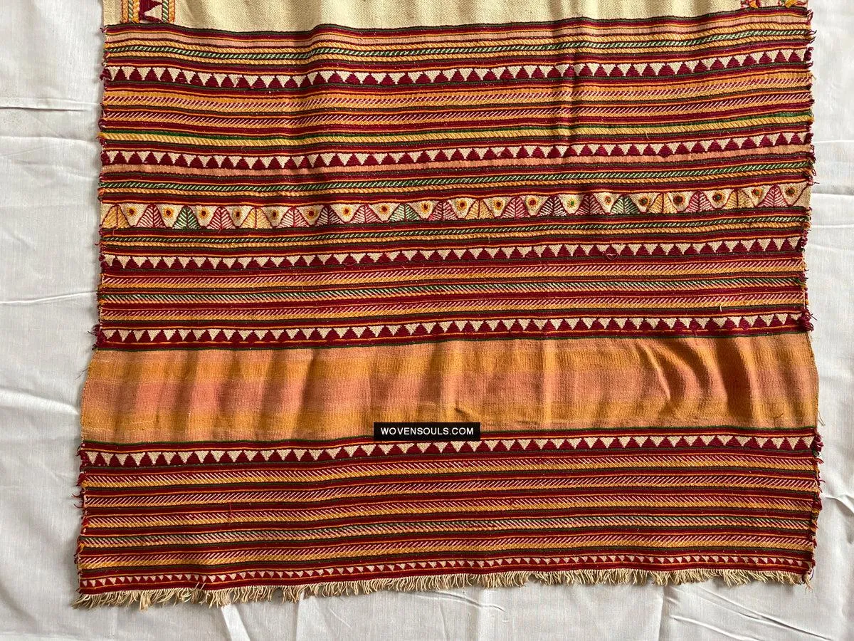 1692 Rare Exceptional Vintage Orissa Odisha Gond Tribal Shawl w Yellow