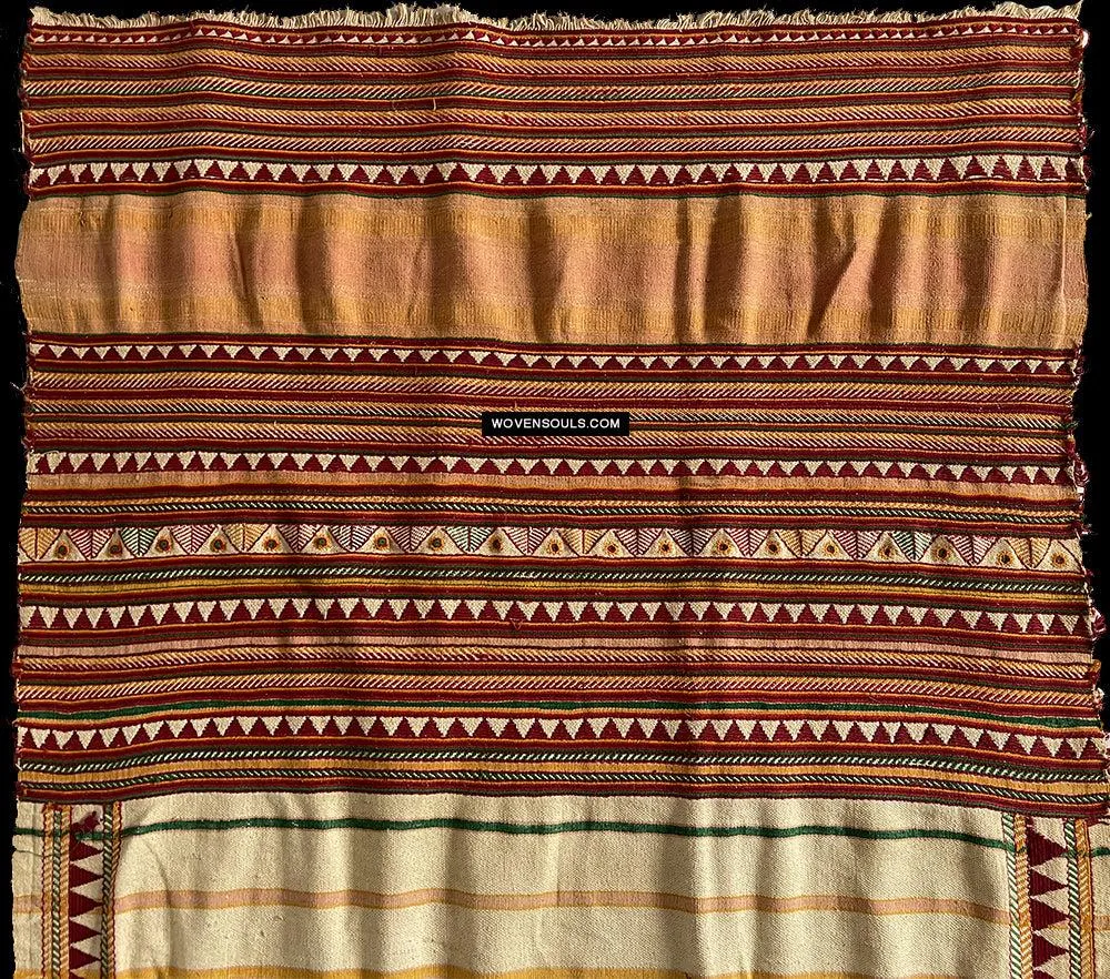 1692 Rare Exceptional Vintage Orissa Odisha Gond Tribal Shawl w Yellow