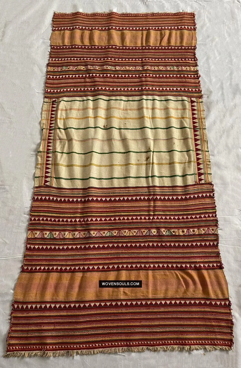 1692 Rare Exceptional Vintage Orissa Odisha Gond Tribal Shawl w Yellow