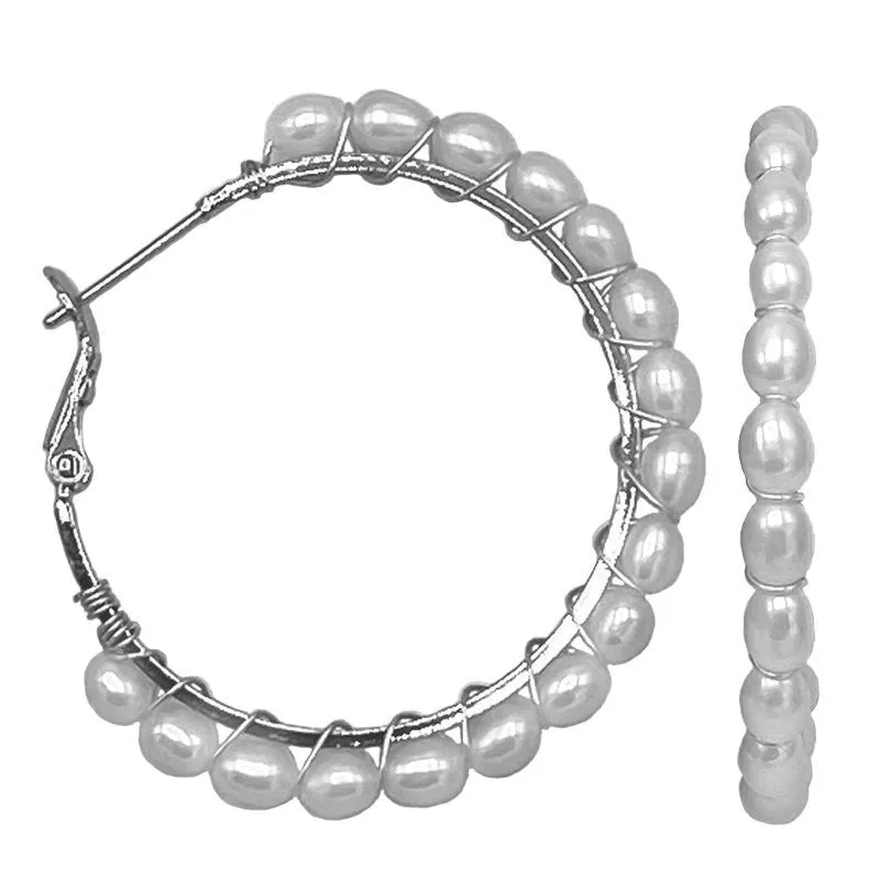 332-01-S | LARGE PEARL HOOPS ON SILVER