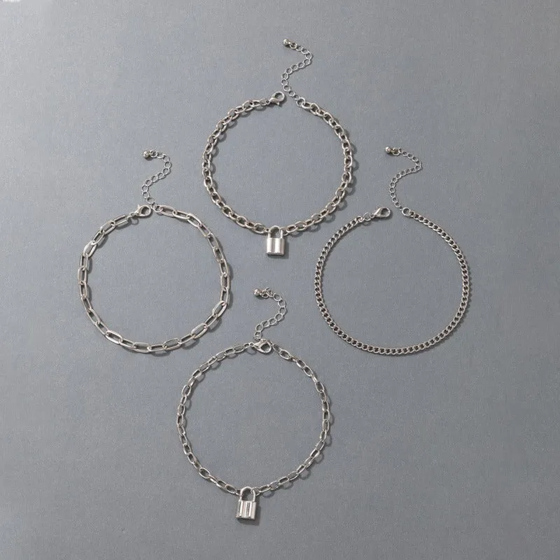 4 in 1 Silver Anklet Bracelet