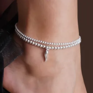 925 Sterling Silver Stretch Silver Cornetto Anklet, Italian Horn Anklet, Malocchio Anklet