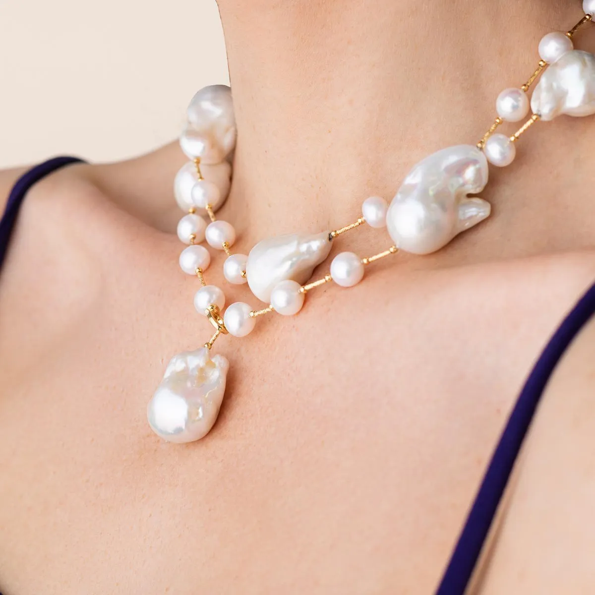 Adjustable 18K Gold Baroque Pearl Necklace