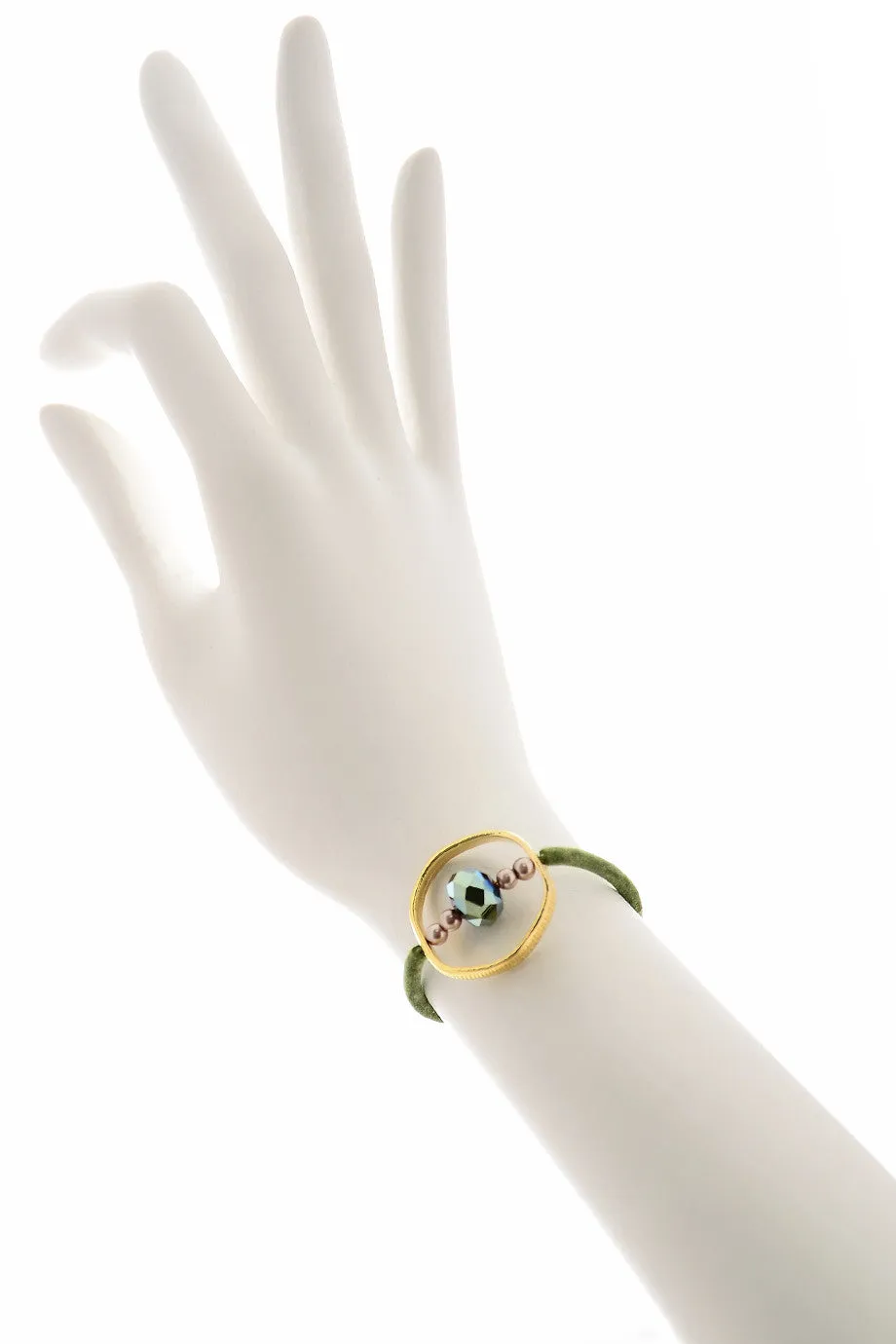 ALBERTO GALLETI IRAIDA Gold Green Suede Bracelet