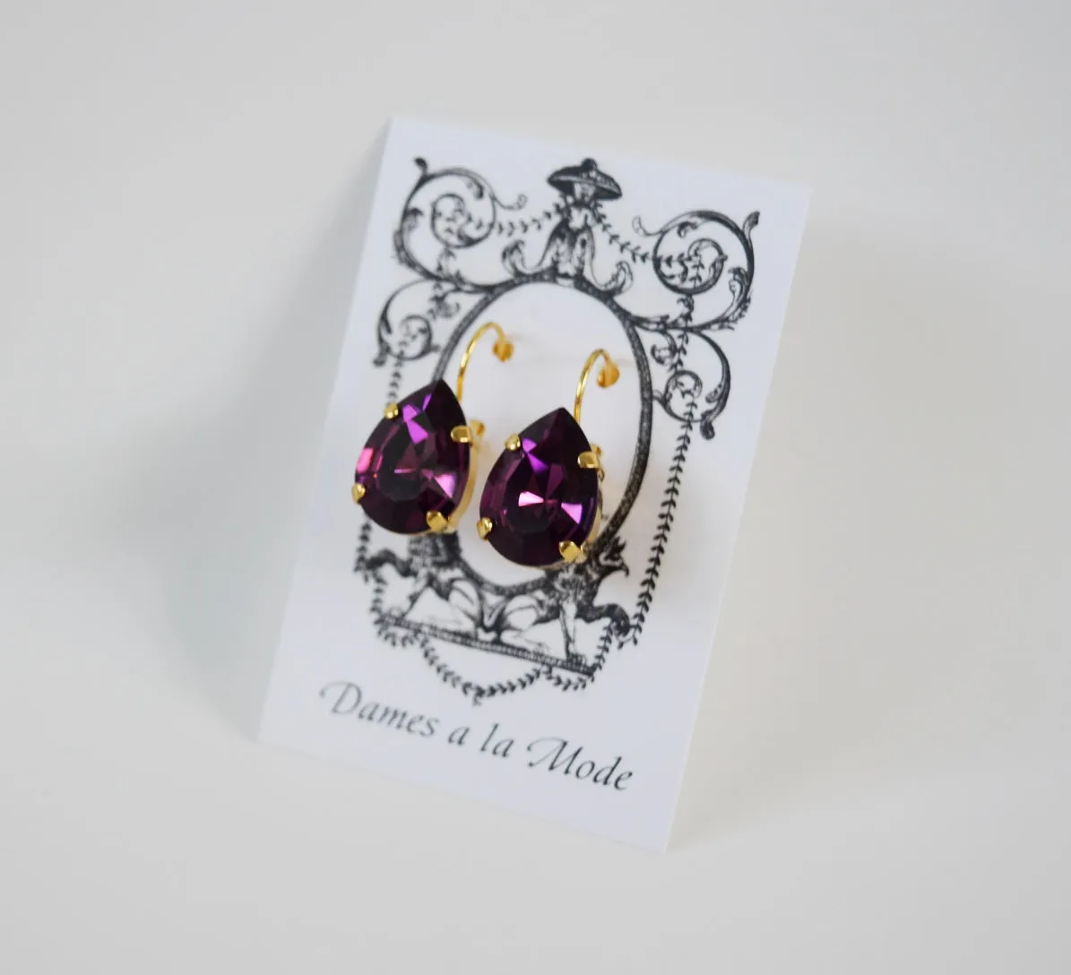 Amethyst Purple Swarovski Earring - Large Teardrop