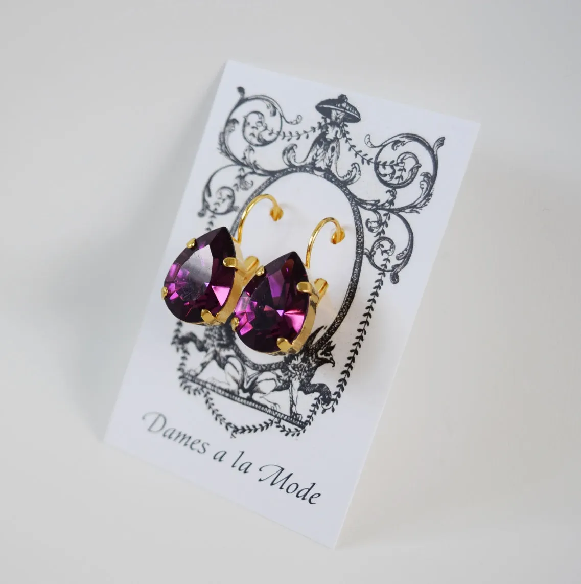 Amethyst Purple Swarovski Earring - Large Teardrop