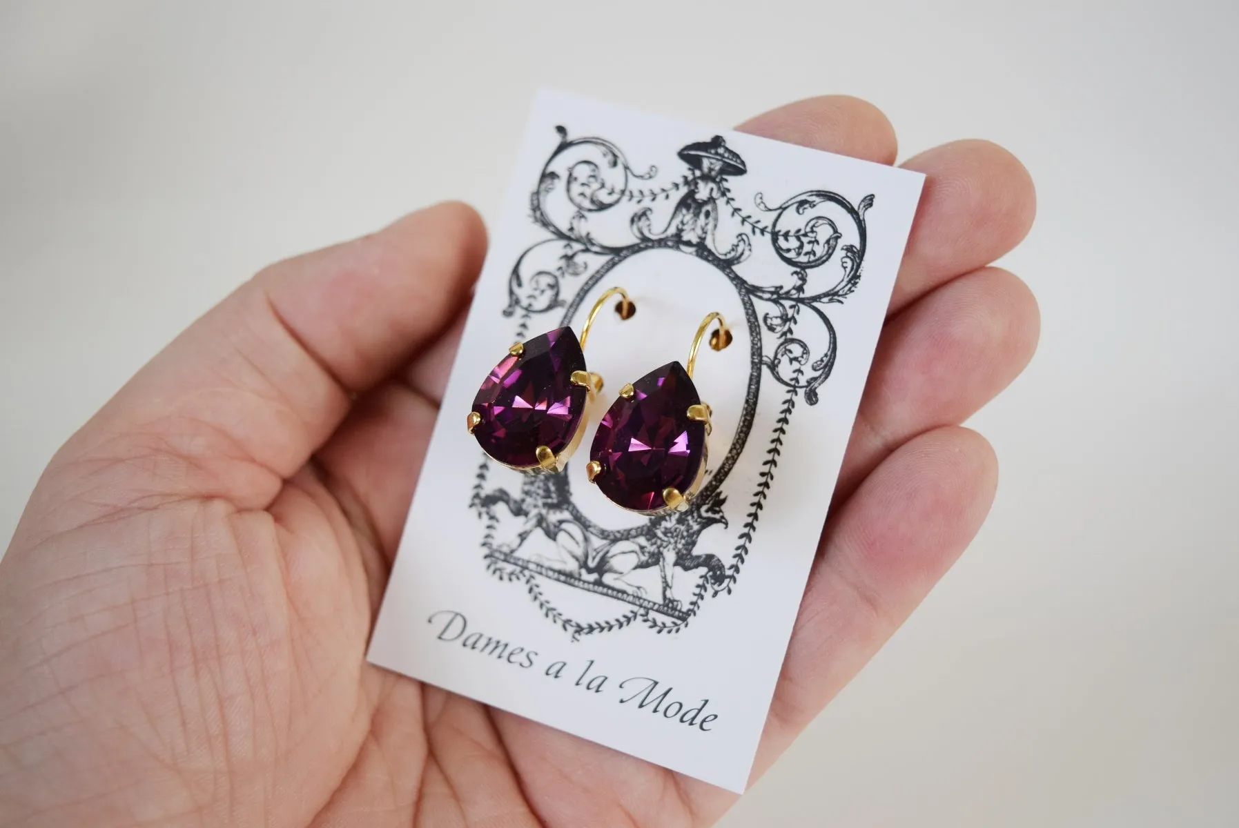 Amethyst Purple Swarovski Earring - Large Teardrop