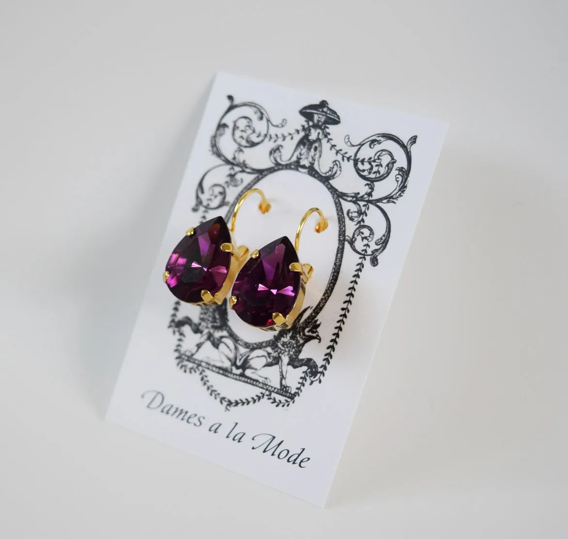 Amethyst Purple Swarovski Earring - Large Teardrop