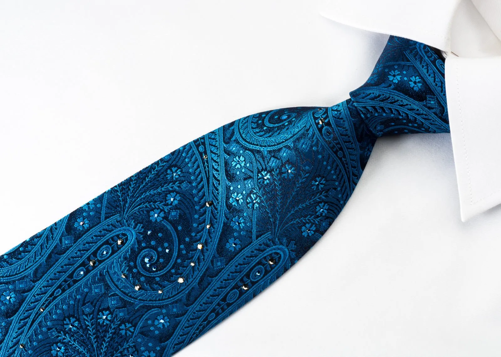 Aquascutum Silk Tie Paisley On Blue With Crystal Rhinestones