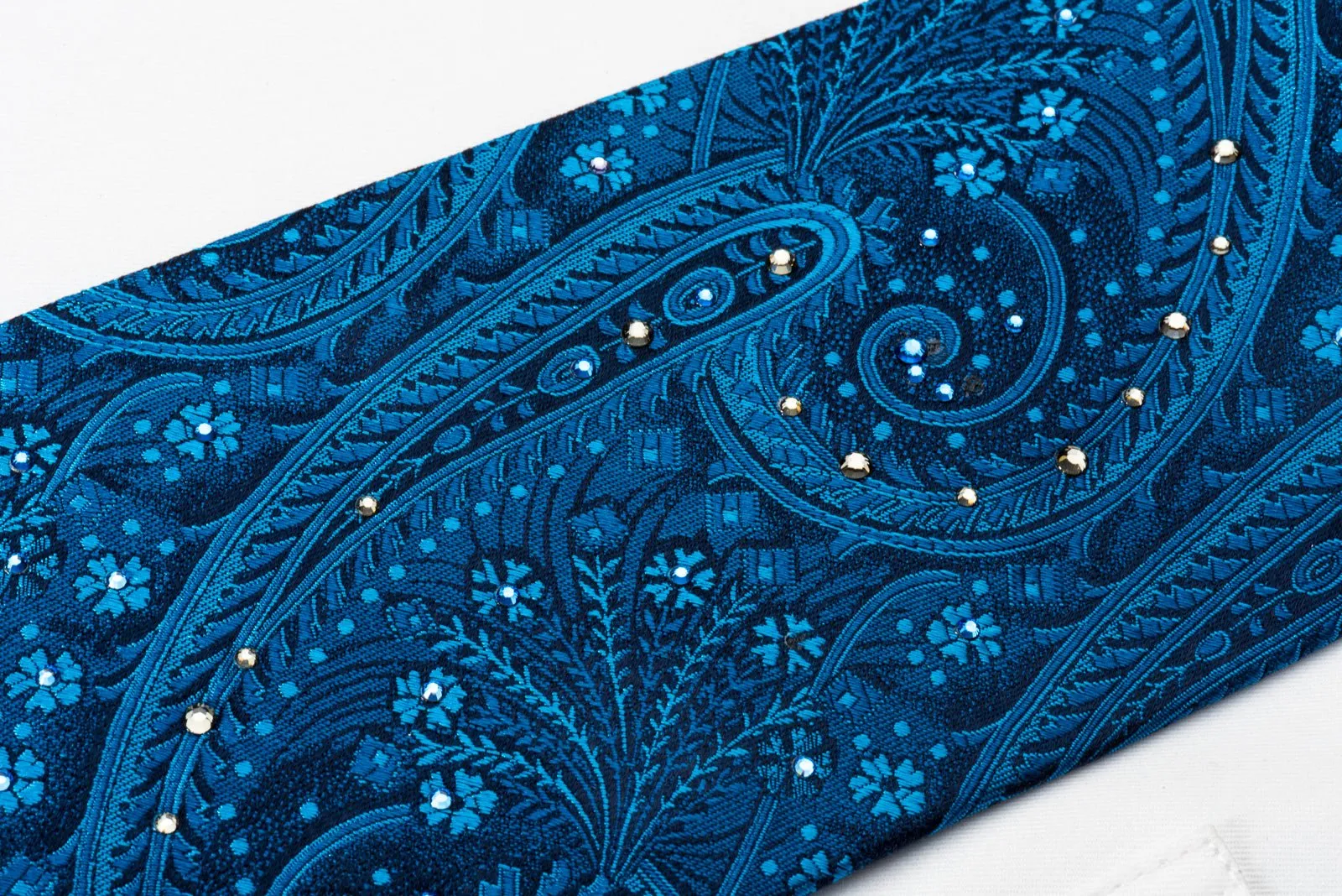 Aquascutum Silk Tie Paisley On Blue With Crystal Rhinestones