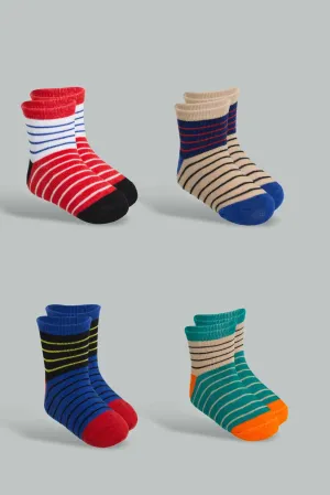 Assorted Striped Ankle Sock Set For Baby Boys (Pack of 4)