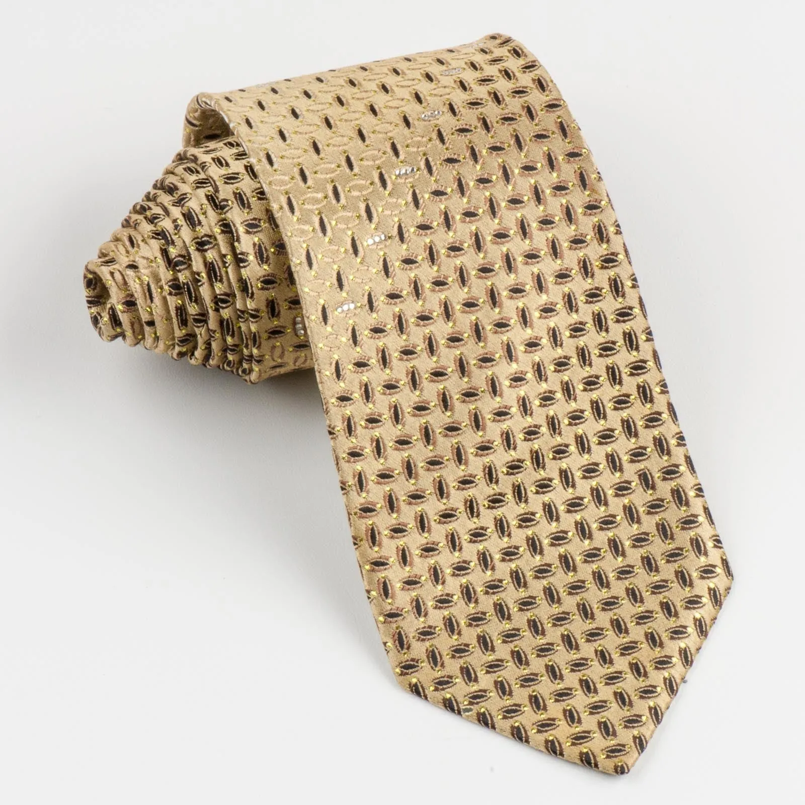 Austin Reed Men's Rhinestone Tie Ovals On Gold Silk With Yellow Sparkles