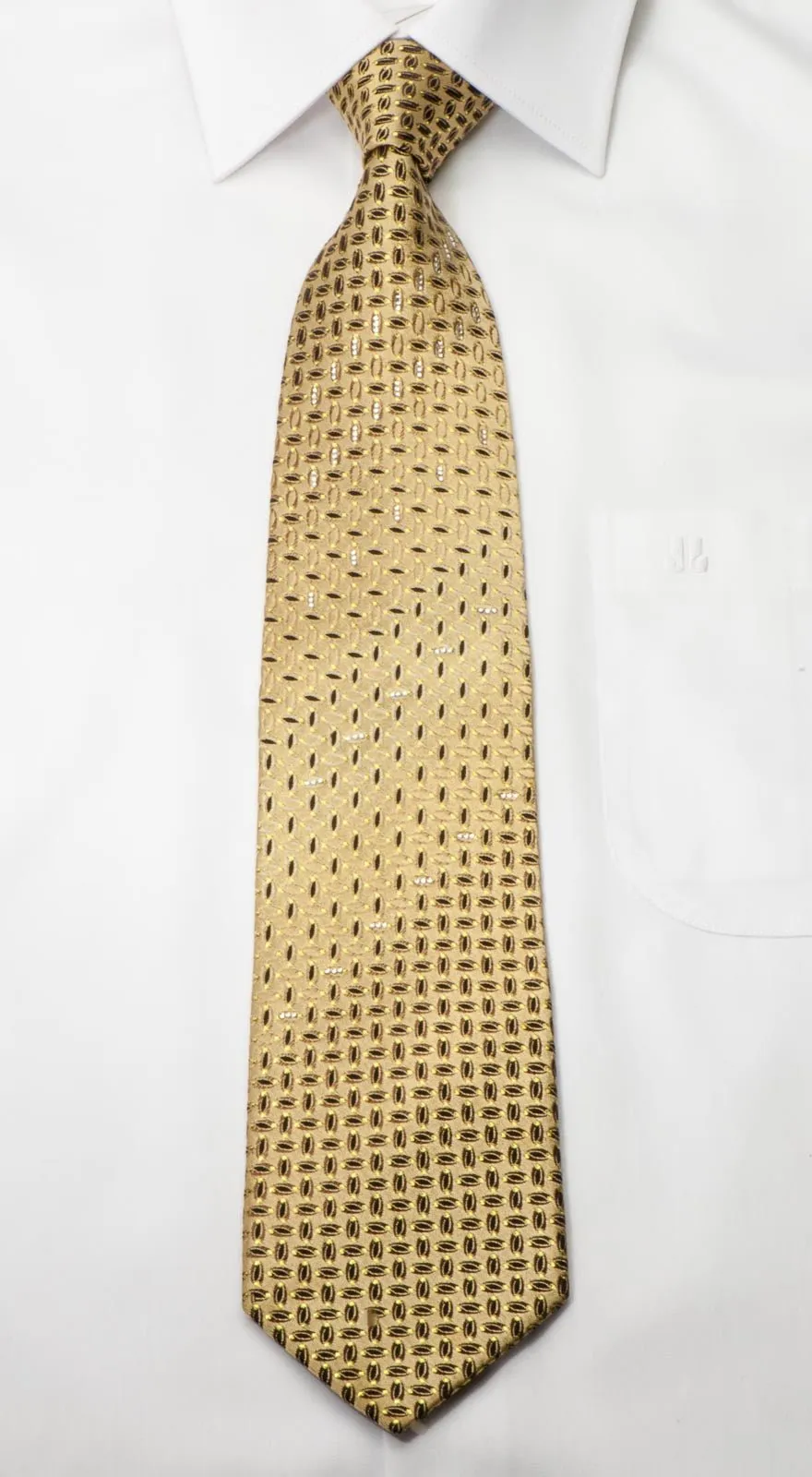 Austin Reed Men's Rhinestone Tie Ovals On Gold Silk With Yellow Sparkles