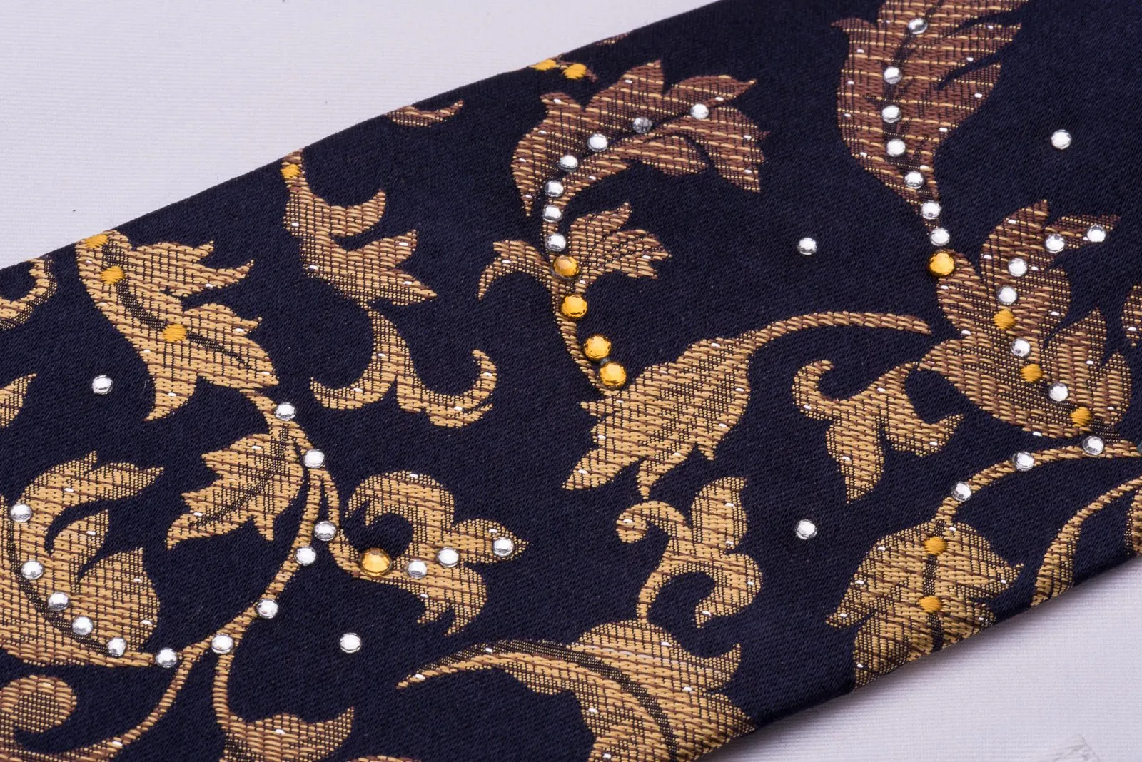 Austin Reed Rhinestone Tie Golden Vines On Black With Silver Sparkles