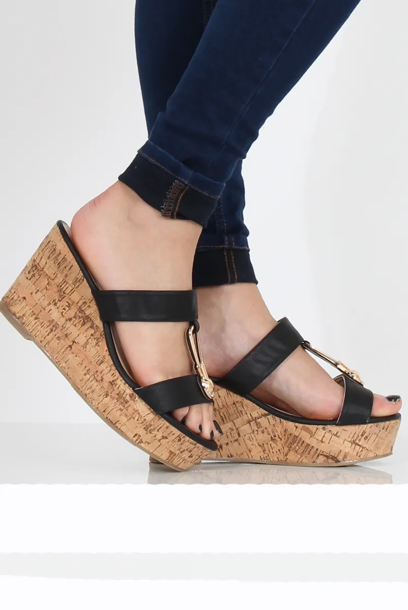 Black Cork Wedges - Niki