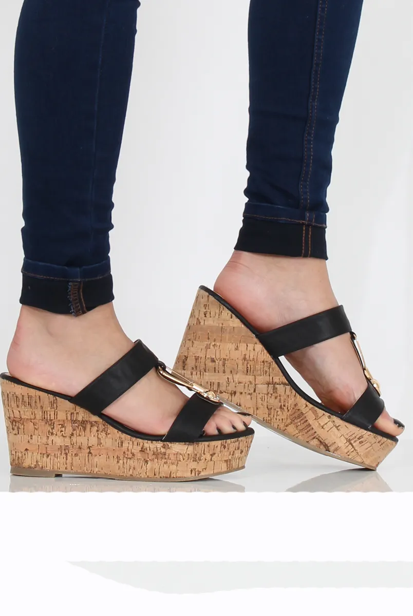 Black Cork Wedges - Niki