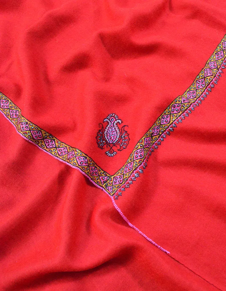 Blood Red Embroidery Pashmina Shawl 7249