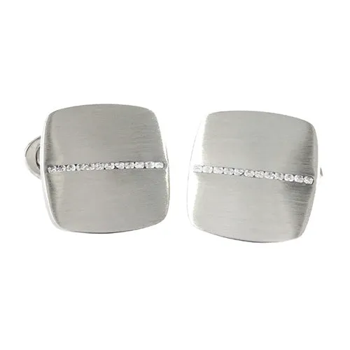 Brushed Soft Square Sterling Silver Cufflinks with Diamonds I Jan Leslie