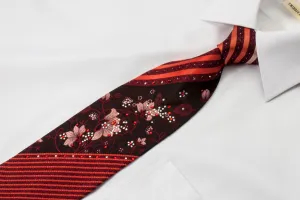 Charles de Alma Crystal Rhinestone Necktie Floral & Stripes On Burgundy With Sparkles