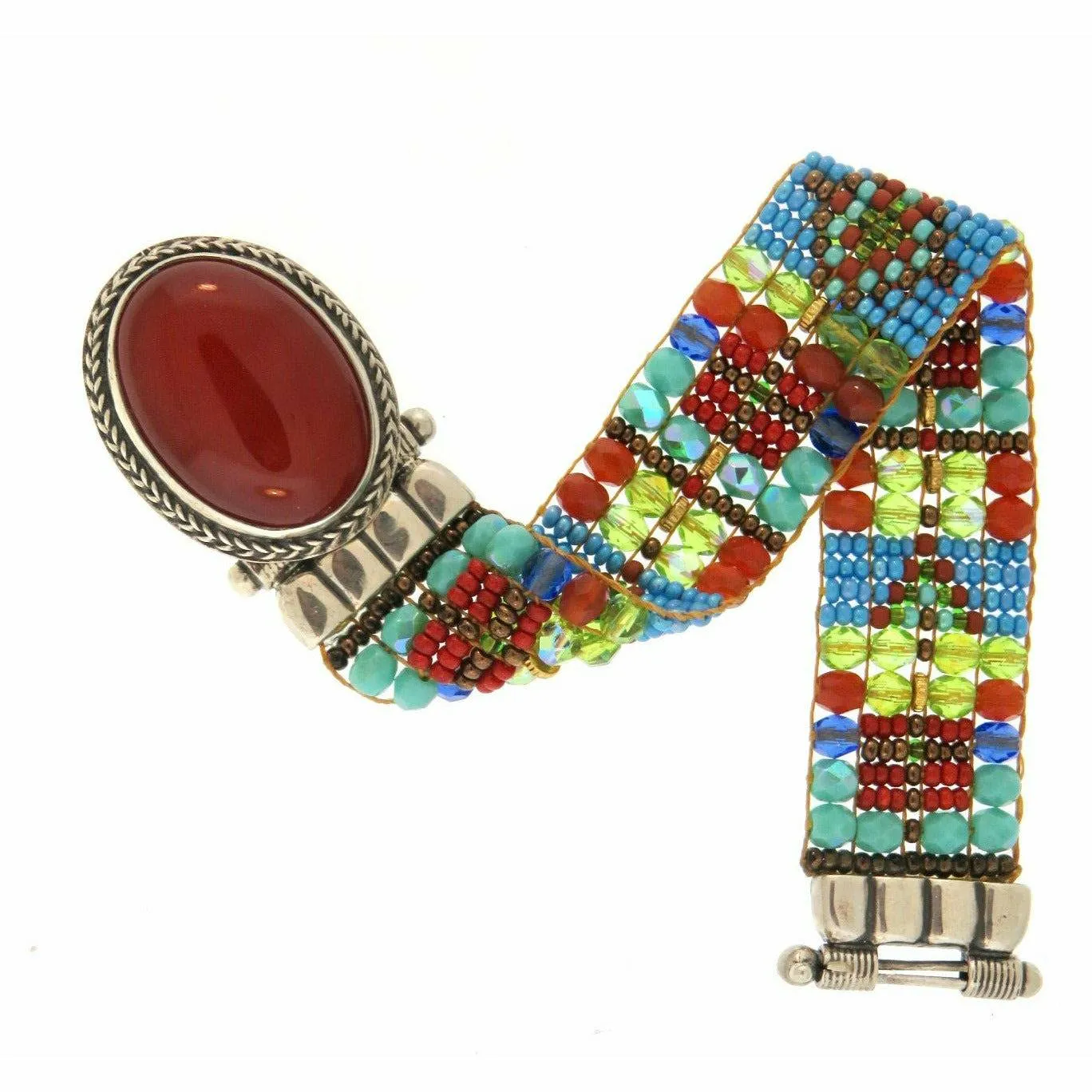 Chili Rose  Mini Aragon Carnelian and  Turquoise Bracelet