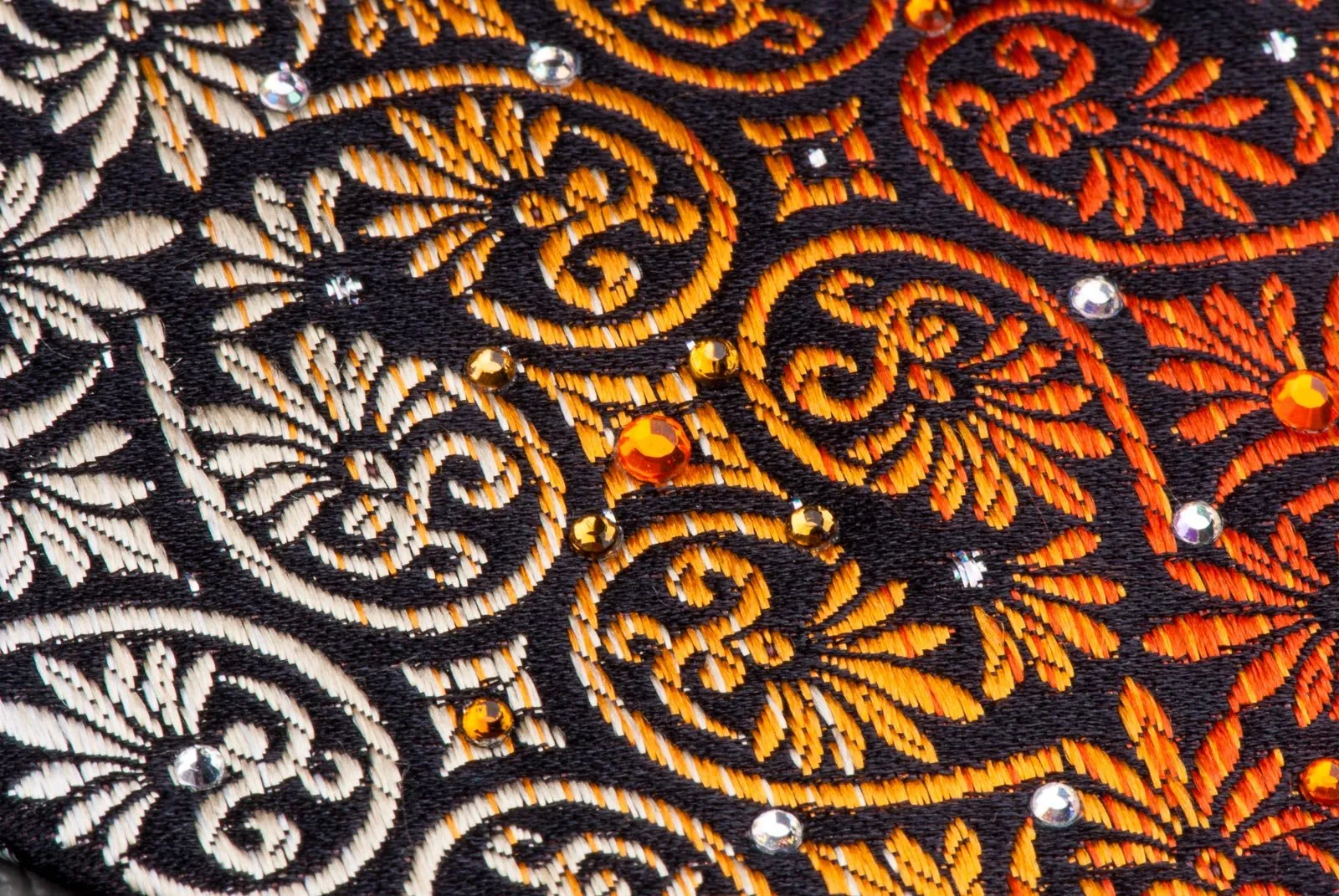 Christian Aujard Rhinestone Tie Orange Anthemion On Black Classic 3 1/2 Inch