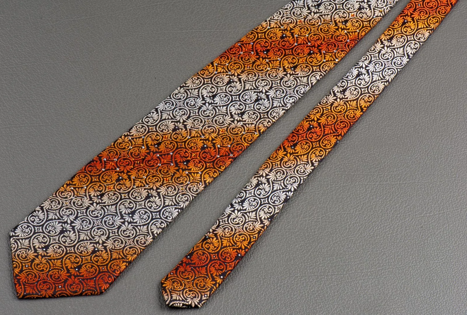 Christian Aujard Rhinestone Tie Orange Anthemion On Black Classic 3 1/2 Inch