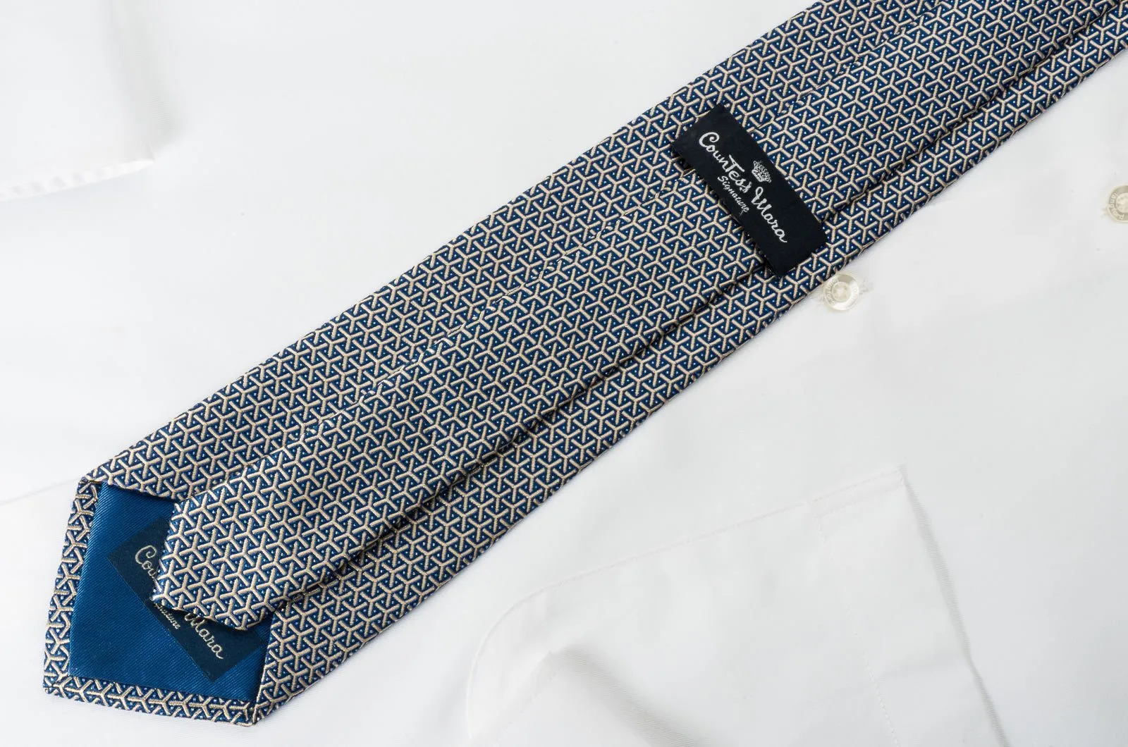 Countess Mara Silk Rhinestone Necktie Silver Trellis On Blue With Sparkles