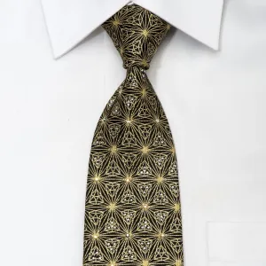 Daks Men's Rhinestone Silk Necktie Gold Trellis On Black With Gold Sparkles