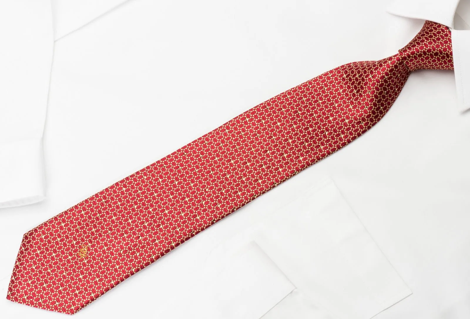 Daniel Hechter Rhinestone Silk Necktie Gold Burgundy Geometric With Silver Sparkles