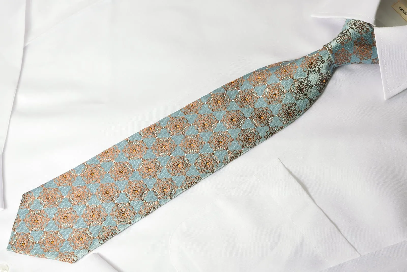 Daniel Hechter Rhinestone Tie Moroccan Trellis On Blue With Sparkles