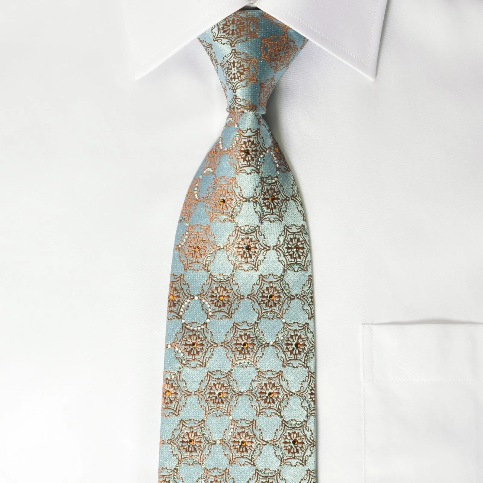 Daniel Hechter Rhinestone Tie Moroccan Trellis On Blue With Sparkles