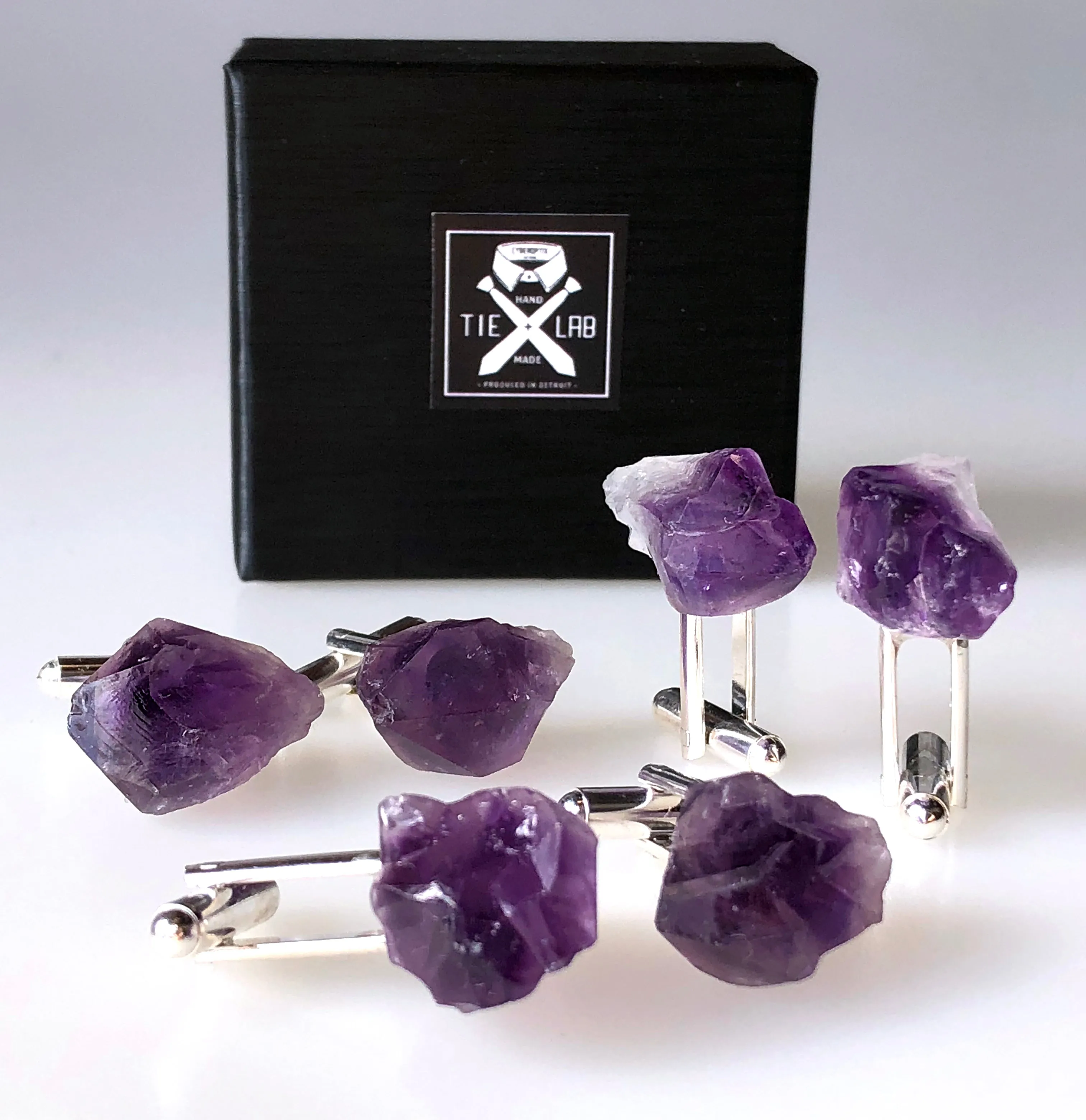 Deep Purple Uruguay Amethyst Crystal Cufflinks, raw stone crystal cuff links