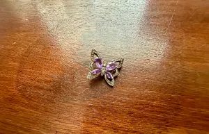 Designer SAI Sterling Silver 925 Purple Crystal Slide Butterfly Necklace Pendant