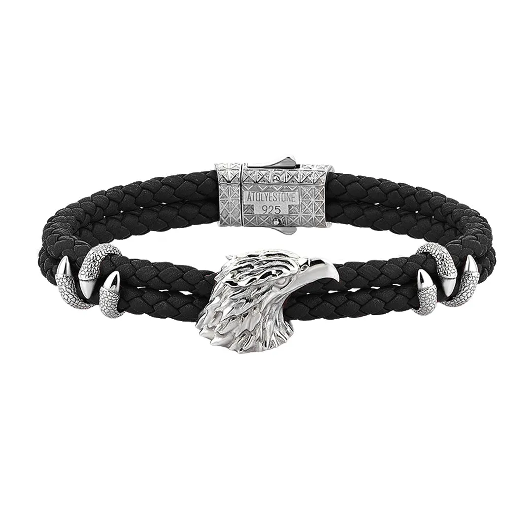 Eagle Leather Bracelet  - Solid Silver