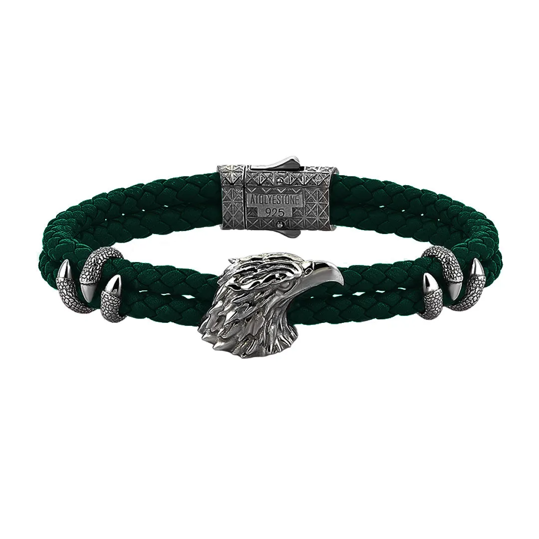 Eagle Leather Bracelet  - Solid Silver