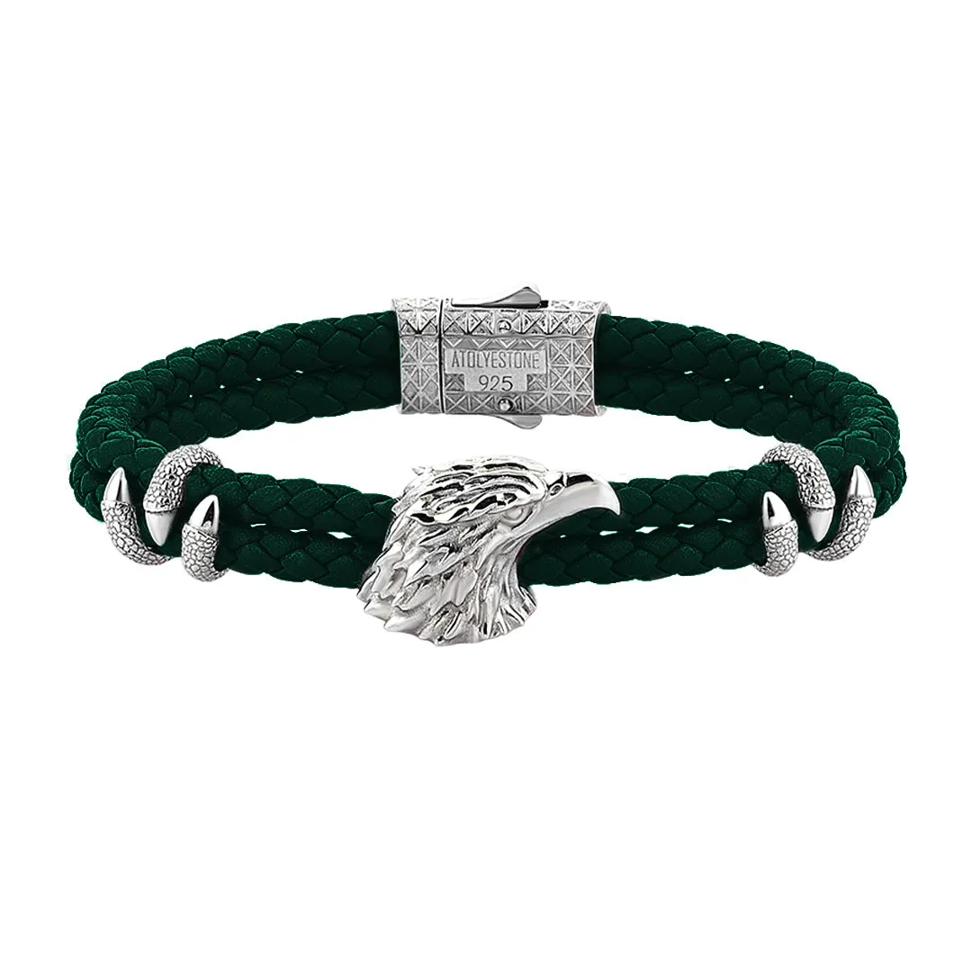 Eagle Leather Bracelet  - Solid Silver