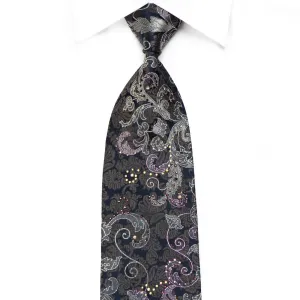 Elegance Men's Crystal Silk Tie Anthemion On Black With Purple Sparkles