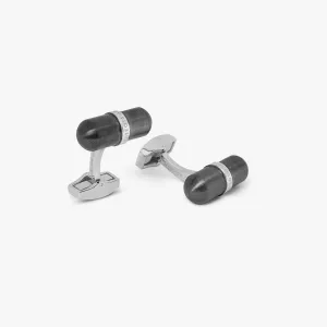 ELTON JOHN Metallic Pill cufflinks in black IP plated stainless steel