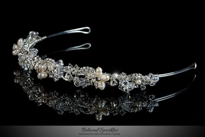 Eva Floral Cream Pearl Silver Headband | Swarovski Crystal