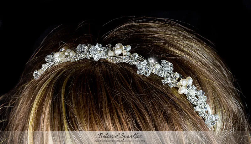 Eva Floral Cream Pearl Silver Headband | Swarovski Crystal