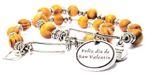 Feliz Dia De San Valentin Spanish Natural Wood Double Bangle Set