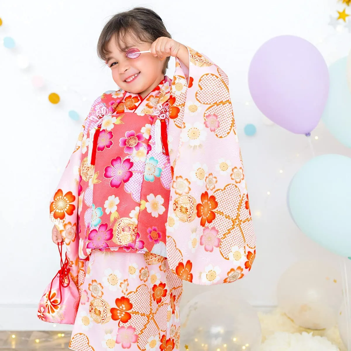 Full Kimono Set for 3 Years Old  Light Pink Sakura Shichigosan/New Years Ceremony