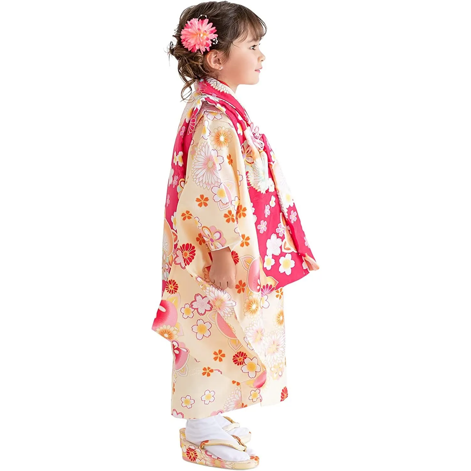 Full Kimono Set for 3 Years Old Yellow & Pink Shichigosan/New Years Ceremony