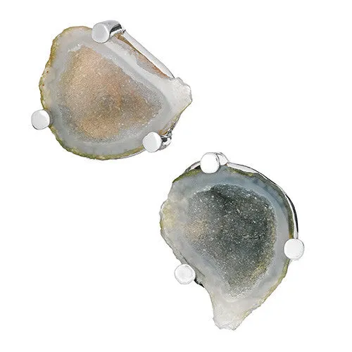 Geode Druzy Crystallized Gemstone Sterling Silver Cufflinks