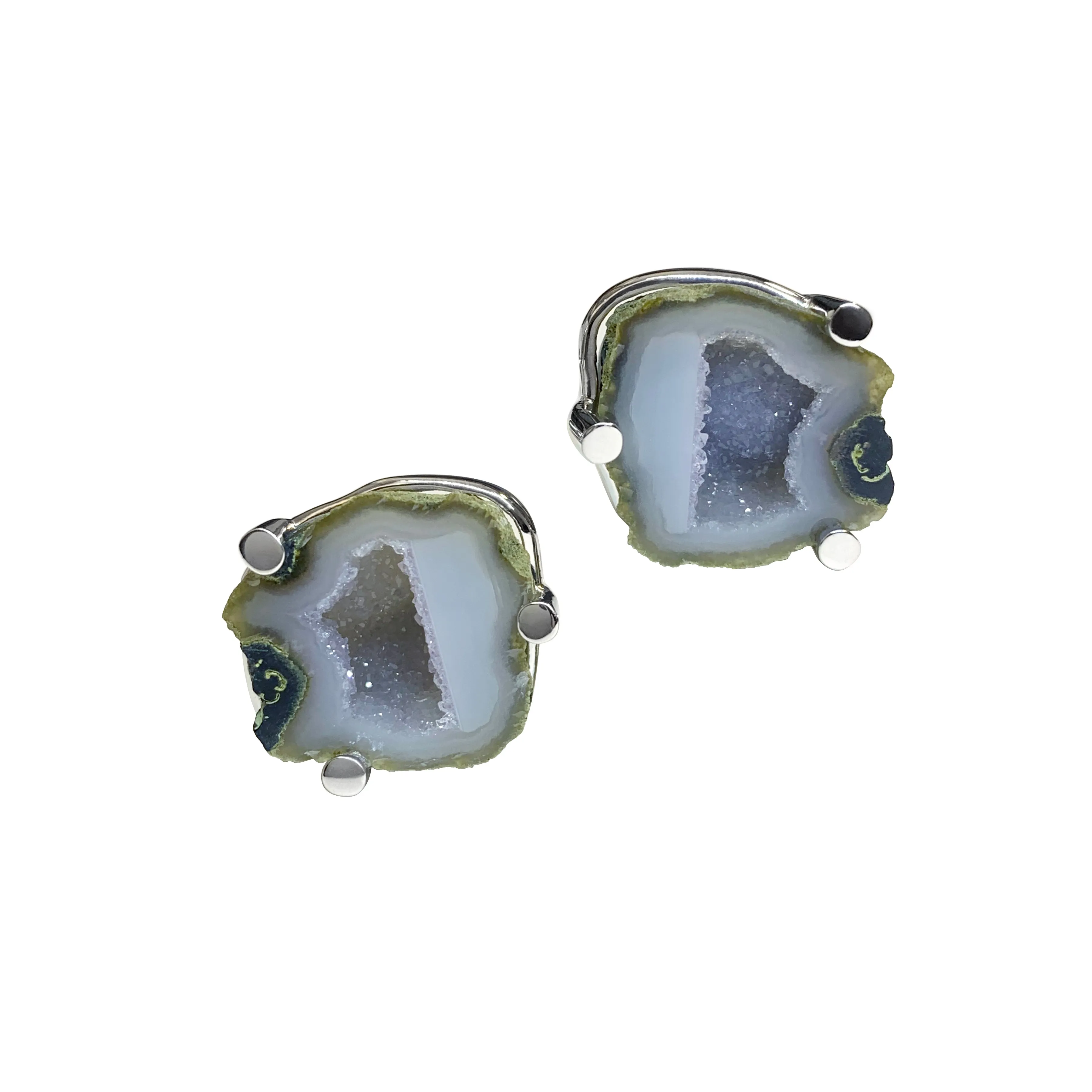 Geode Druzy Crystallized Gemstone Sterling Silver Cufflinks